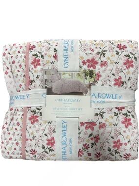 Cynthia Rowley Pink and Multicolored Floral King Quilt Set 106”x92”